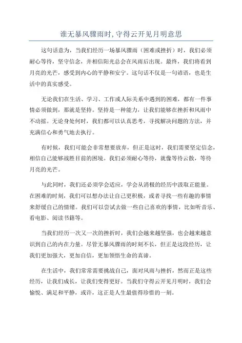 谁无暴风骤雨时,守得云开见月明意思