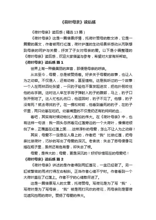 《荷叶母亲》读后感（精选13篇）