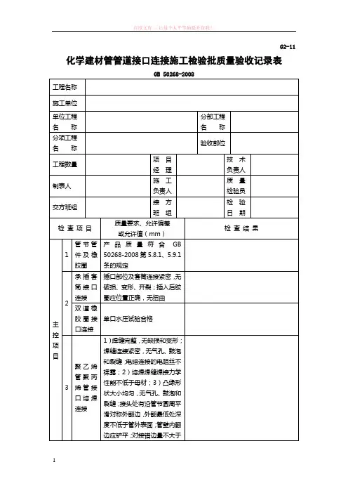 g2-11化学建材管管道接口连接施工检验批质量验收记录表 (1)