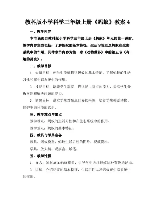 教科版小学科学三年级上册《蚂蚁》教案4