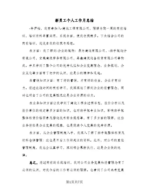 新员工个人工作月总结（4篇）