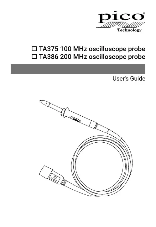 Pico Technology TA386 X1 X10高阻放大器探头用户指南说明书