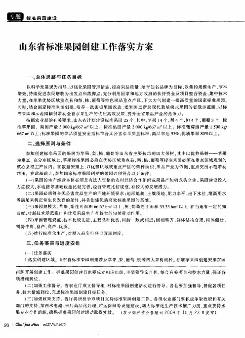 山东省标准果园创建工作落实方案