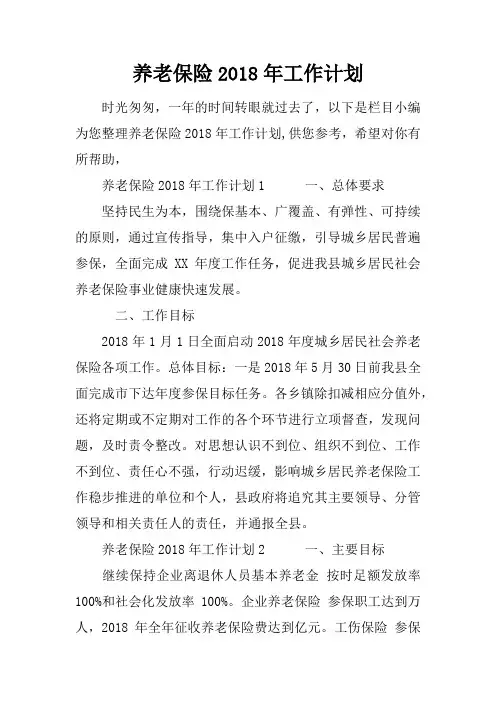 养老保险2018年工作计划