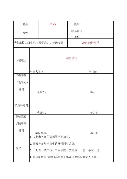 成人高等教育学士学位补授申请表模板
