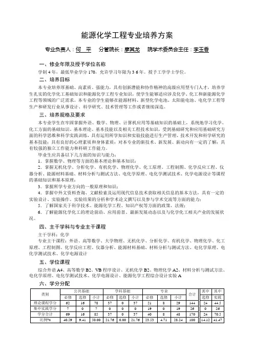 能源化学工程专业培养方案