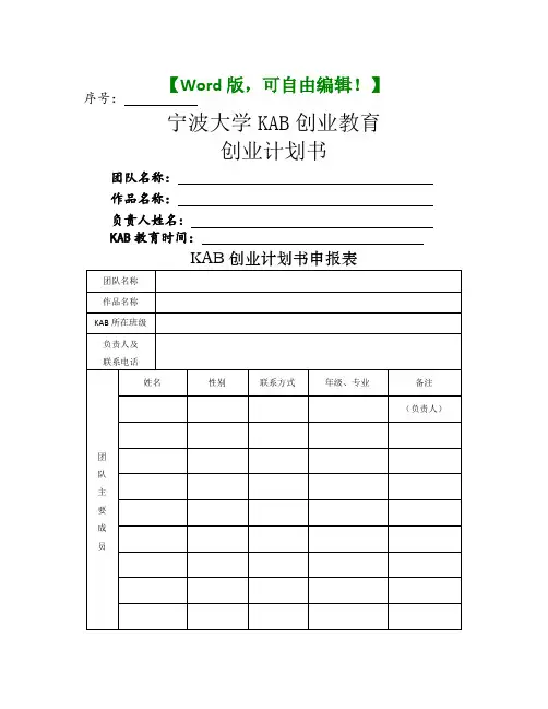 2017年商业计划书标准格式