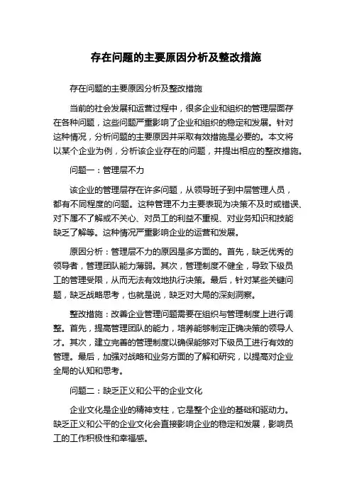 存在问题的主要原因分析及整改措施
