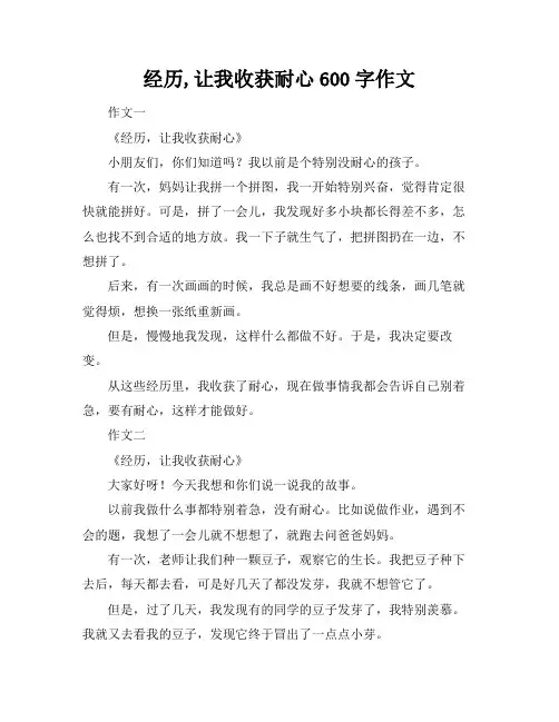 经历,让我收获耐心600字作文