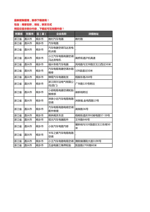 新版浙江省嘉兴市桐乡市汽车电器企业公司商家户名录单联系方式地址大全17家