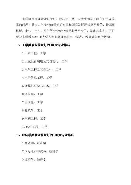 2023年大学生专业就业率排名一览表