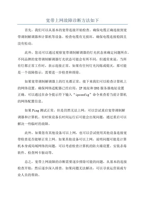 宽带上网故障诊断方法如下