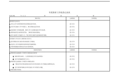 年度保密工作检查记录表