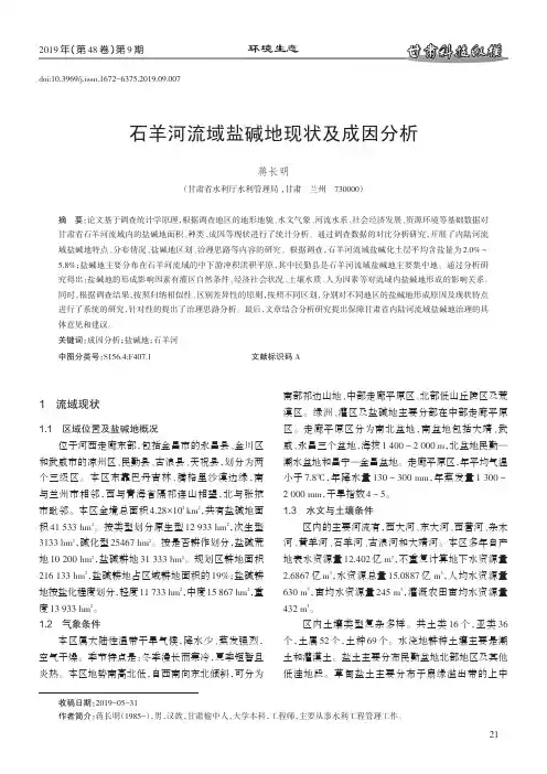 石羊河流域盐碱地现状及成因分析