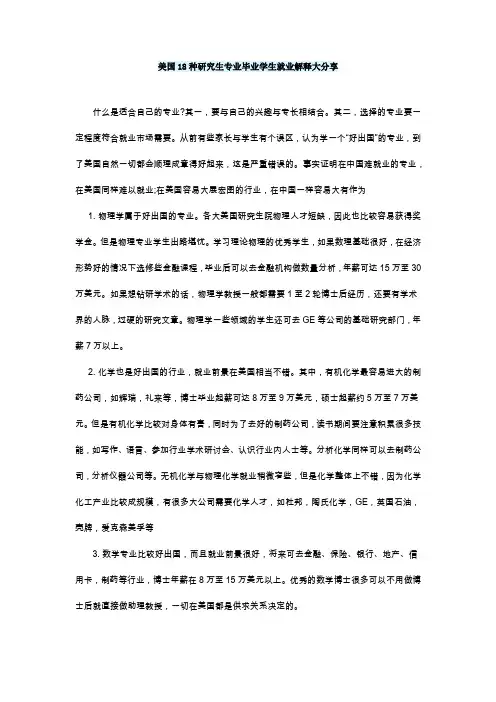美国18种研究生专业毕业学生就业解释大分享