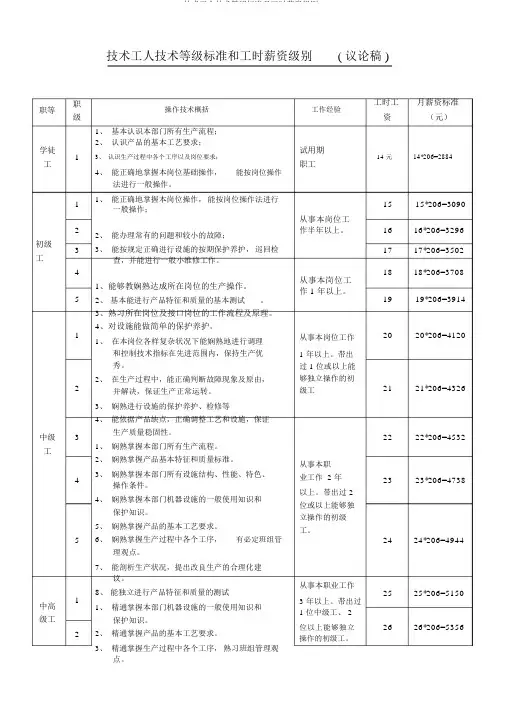 技术工人技能等级标准及工时工资级别