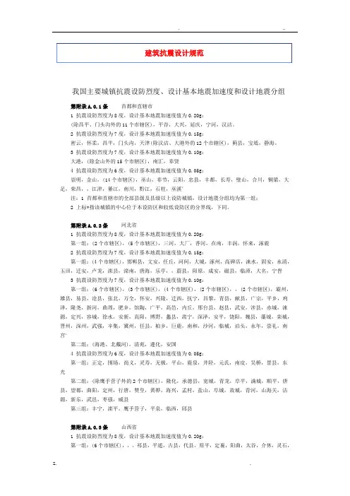 全国地震烈度数值表及烈度图