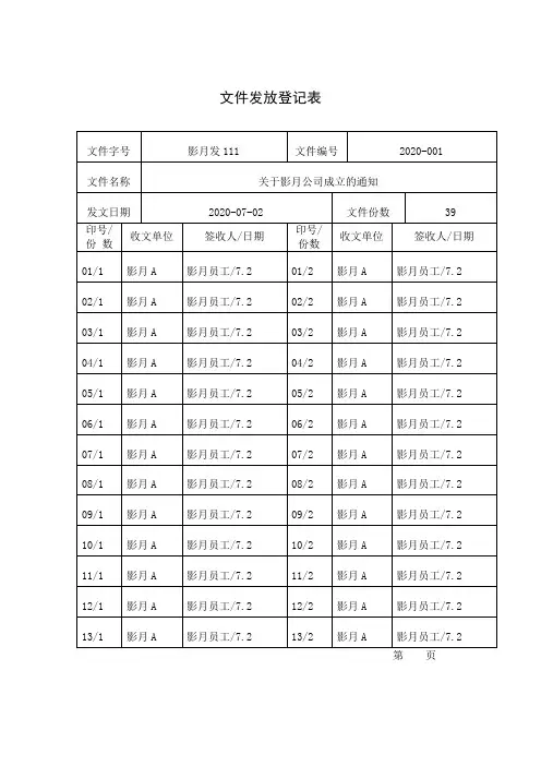 发文登记表