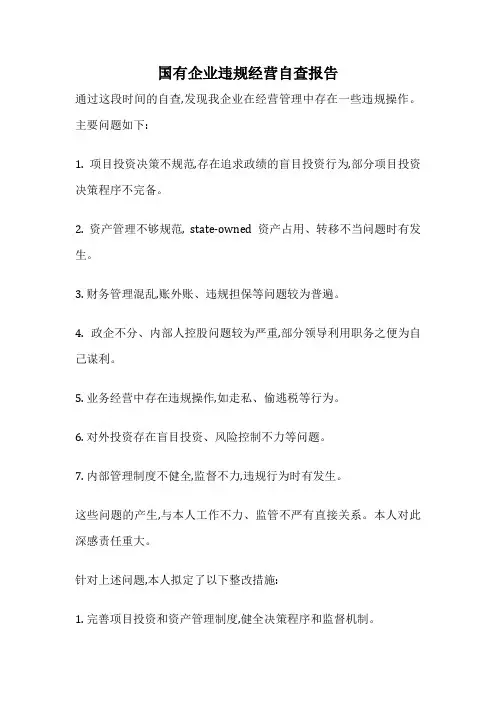 国有企业违规经营自查报告