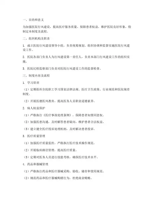 医院行风建设管理制度及流程