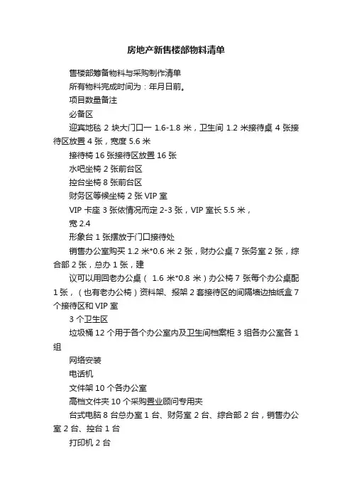 房地产新售楼部物料清单