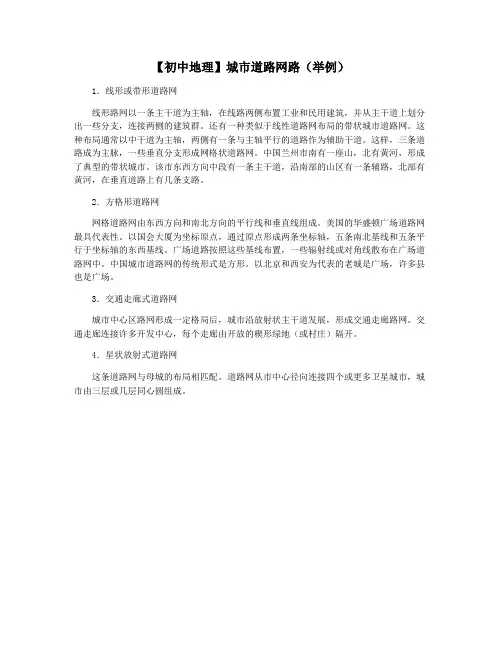 【初中地理】城市道路网路(举例)