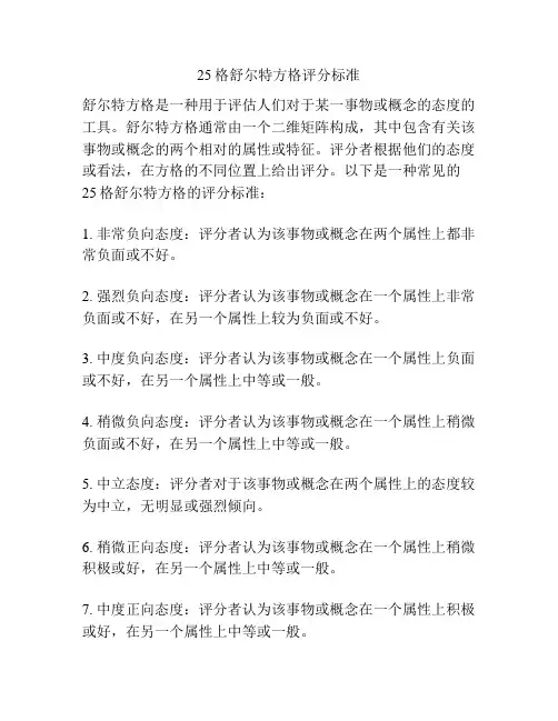 25格舒尔特方格评分标准