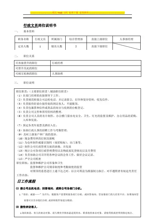 (行政助理岗位)说明书