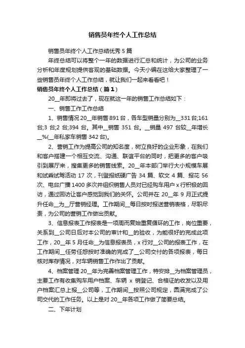 销售员年终个人工作总结优秀5篇