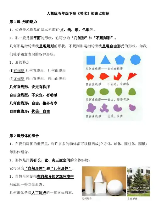 人教版五年级下册美术调研考试知识点
