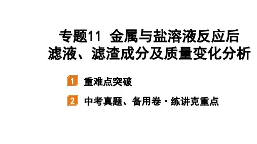 中考化学第二轮专题复习课件：专题十一金属与盐溶液反应后滤液、滤渣成分及质量变化分析(共34页)