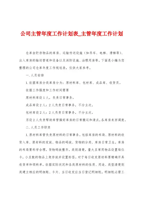 公司主管年度工作计划表