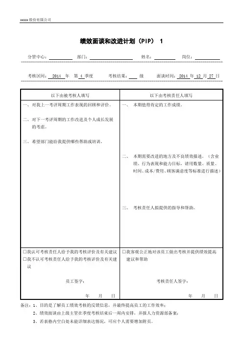 绩效面谈和绩效改进计划表