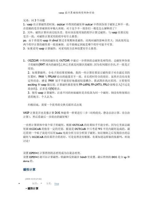 vasp在计算磁性的实例和讨论