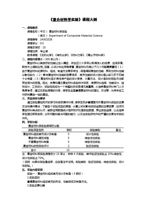 【课程大纲】《复合材料学实验》