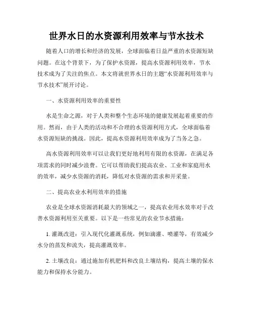 世界水日的水资源利用效率与节水技术