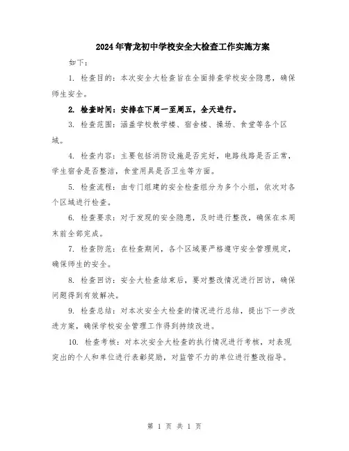 2024年青龙初中学校安全大检查工作实施方案