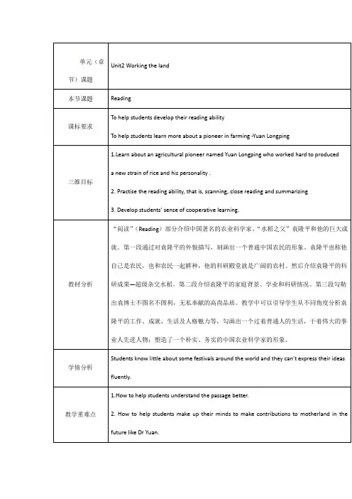 人教版高中英语必修四教案：unit2+Reading.doc