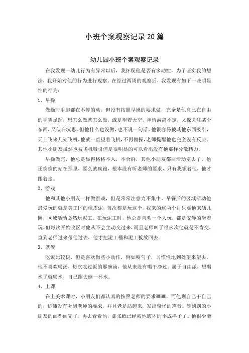 小班个案观察记录20篇