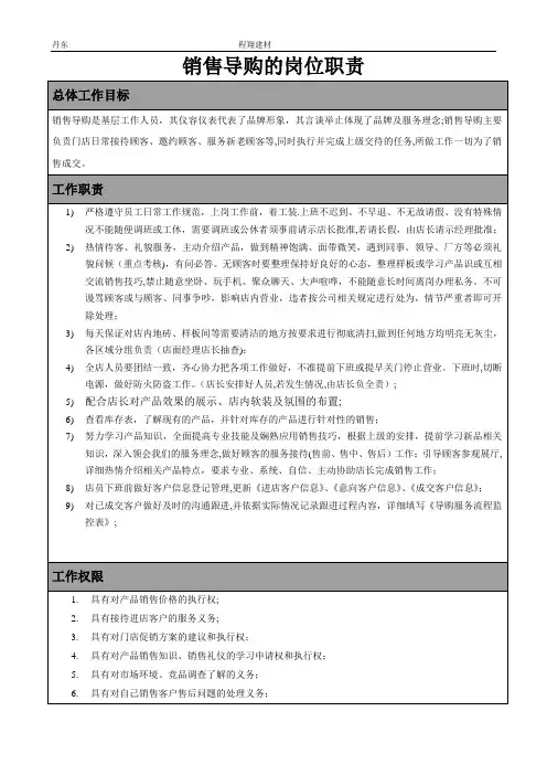 瓷砖店导购岗位职责