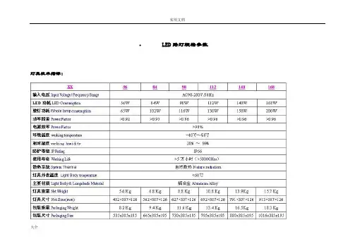 LED路灯规格全参数汇总情况和照度计算