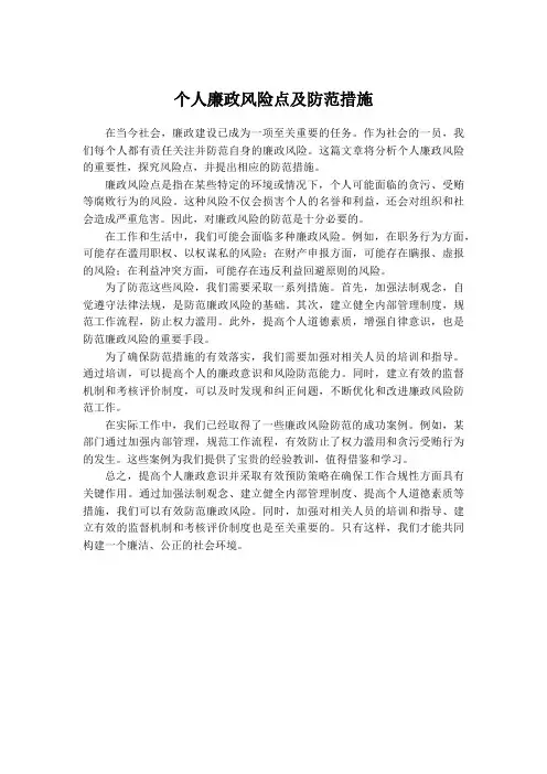 个人廉政风险点及防范措施