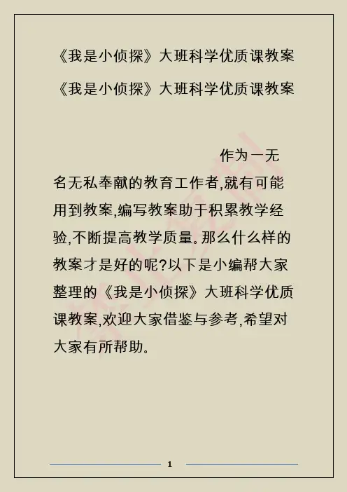 《我是小侦探》大班科学优质课教案