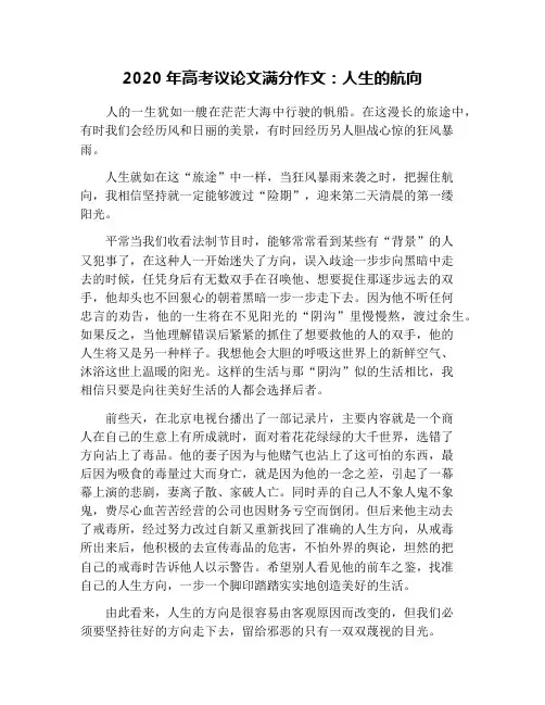 2020年高考议论文满分作文：人生的航向