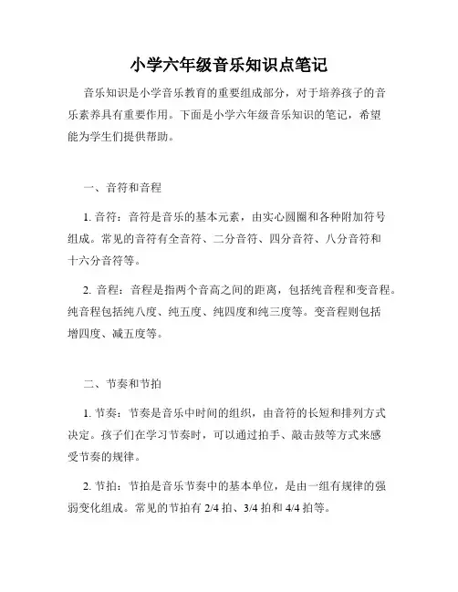 小学六年级音乐知识点笔记