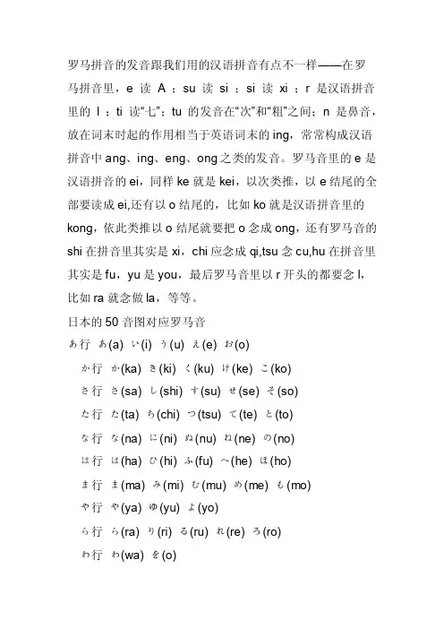罗马拼音的发音和50音