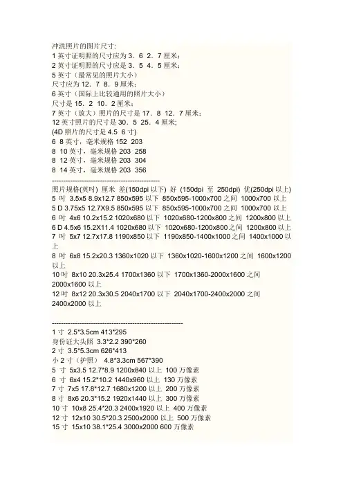 冲洗照片的图片尺寸