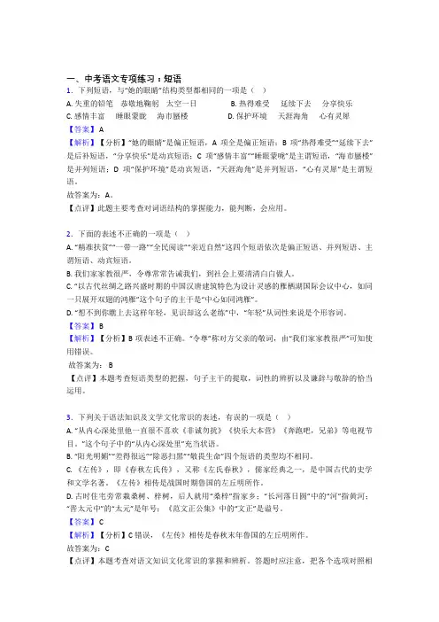 新部编中考语文 短语训练试题及解析