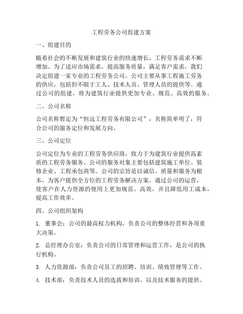 工程劳务公司组建方案