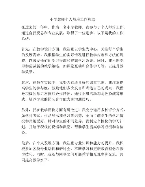 小学教师个人师培工作总结